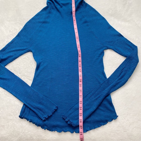 Free People Blue Lettuce Edge Waffle Knit High Neck Top - Picture 8 of 10